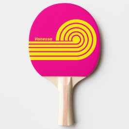 Pala De Ping Pong Rayas de rizo bañadas por el sol retro con nombre