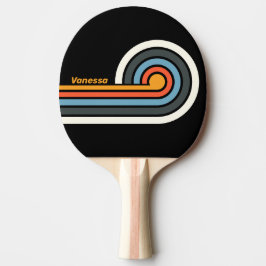 Pala De Ping Pong Rayas de rizo de arcoíris oscuro retro con nombre