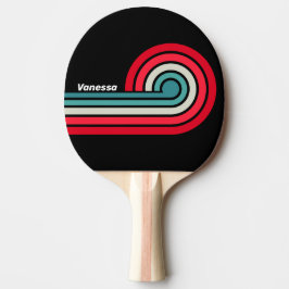 Pala De Ping Pong Rayas de rizo de arcoíris Retro Stealth con nombre