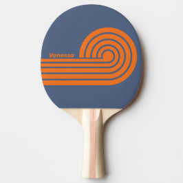 Pala De Ping Pong Rayas de rizo de costa al atardecer retro con nomb