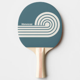 Pala De Ping Pong Rayas de rizo grises pizarra retro con nombre