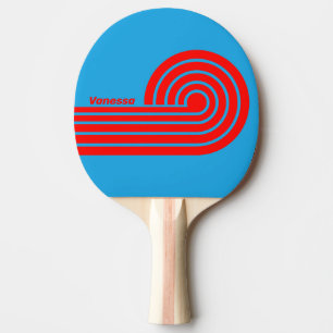 Pala De Ping Pong Rayas de rizo rojas y azules eléctricas retro con 