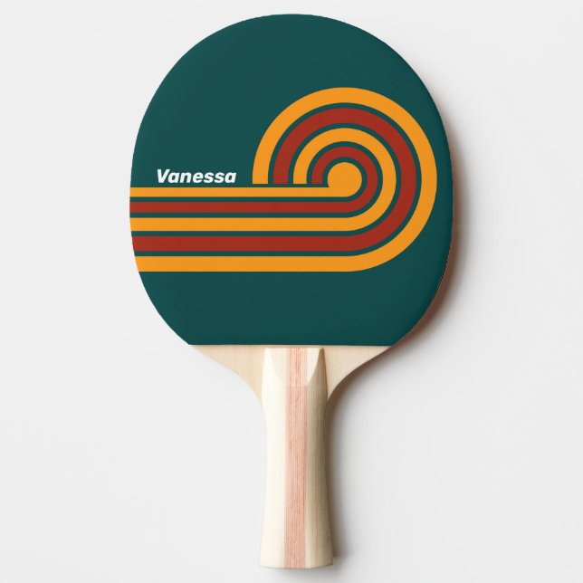 Pala De Ping Pong Rayas de Salpicadura de Verde Azul Oscuro Retro co (Anverso)