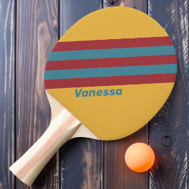 Pala De Ping Pong Rayas de Semilla de Mostaza Retro con Nombre