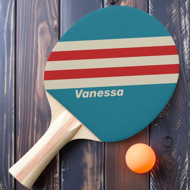 Pala De Ping Pong Rayas de Surf Retro Aqua con Nombre (Subido por el creador)