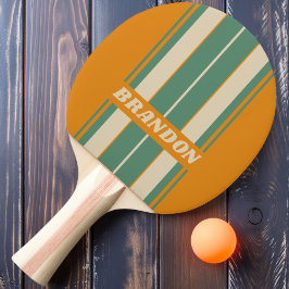 Pala De Ping Pong Rayas de tabla de Retro Naranja con Nombre