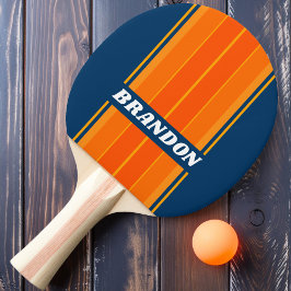 Pala De Ping Pong Rayas de tabla de salpicaduras naranjas con nombre