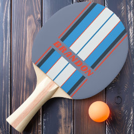 Pala De Ping Pong Rayas de tabla oscuras vintage con nombre