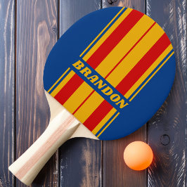 Pala De Ping Pong Rayas de tabla retro con corazón cálido con nombre