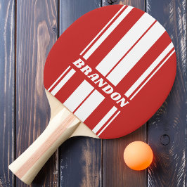 Pala De Ping Pong Rayas de tablero dual rojo retro con nombre