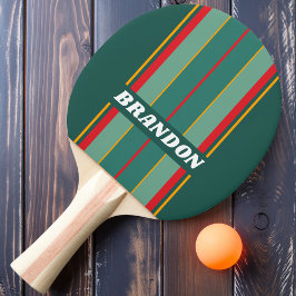 Pala De Ping Pong Rayas de tablero verdes festivas con nombre
