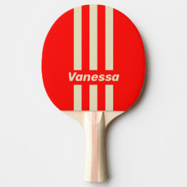 Pala De Ping Pong Rayas de tres pins de cereza retro con nombre