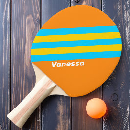 Pala De Ping Pong Rayas de verano retro de playa con nombre