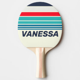 Pala De Ping Pong Rayas del Horizonte del Océano Vintage con Nombre