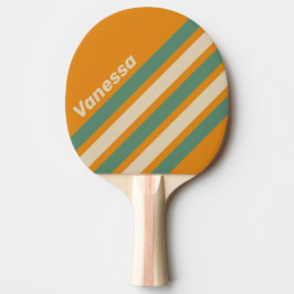 Pala De Ping Pong Rayas diagonales naranjas retro con nombre