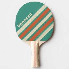Pala De Ping Pong Rayas diagonales retro atemporales con nombre