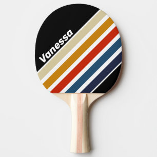Pala De Ping Pong Rayas en ángulo Arcoíris Helado Retro con Nombre