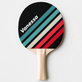 Pala De Ping Pong Rayas en ángulo Arcoíris Retro Oculto con Nombre