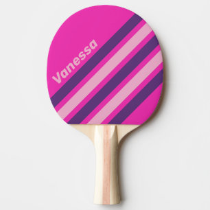 Pala De Ping Pong Rayas en ángulo cielo rosa retro con nombre