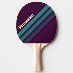Pala De Ping Pong Rayas en ángulo de arcoíris morado retro con nombr