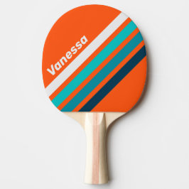 Pala De Ping Pong Rayas en ángulo de salvavidas retro con nombre