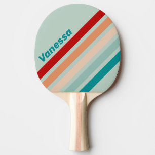 Pala De Ping Pong Rayas en ángulo de vidrio de mar pálido con nombre