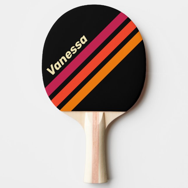 Pala De Ping Pong Rayas en ángulo Retro VHS con nombre (Anverso)