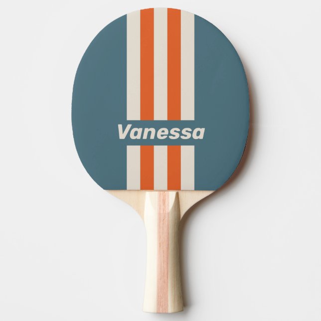 Pala De Ping Pong Rayas Finas Retro Surfside con Nombre (Anverso)