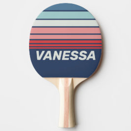 Pala De Ping Pong Rayas Horizontales Azules Náuticas Vintage con Nom