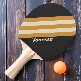 Pala De Ping Pong Rayas Horizontales Doradas Retro con Nombre