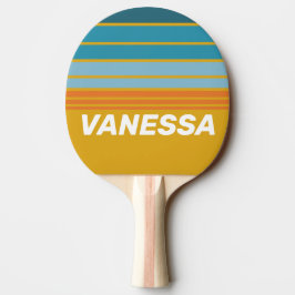 Pala De Ping Pong Rayas Horizontales Retro Amarillas con Nombre