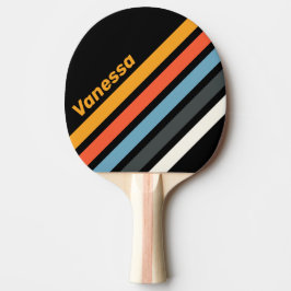 Pala De Ping Pong Rayas Inclinadas de Arcoíris Oscuro Retro con Nomb