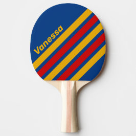 Pala De Ping Pong Rayas Inclinadas Retro Cálidas con Nombre
