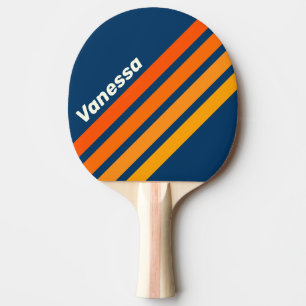 Pala De Ping Pong Rayas inclinadas vintage azules con nombre