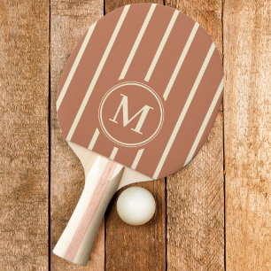 Pala De Ping Pong Rayas Monograma Color Rosa Pálido
