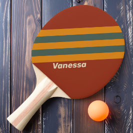 Pala De Ping Pong Rayas Naranjas Retro con Nombre