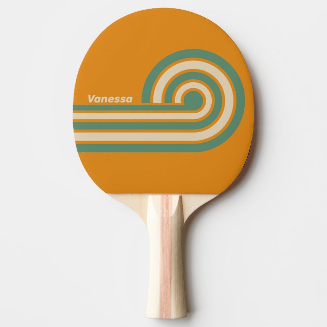 Pala De Ping Pong Rayas Naranjas Retro con Nombre (Anverso)