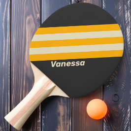 Pala De Ping Pong Rayas Negras del Sol Retro con Nombre