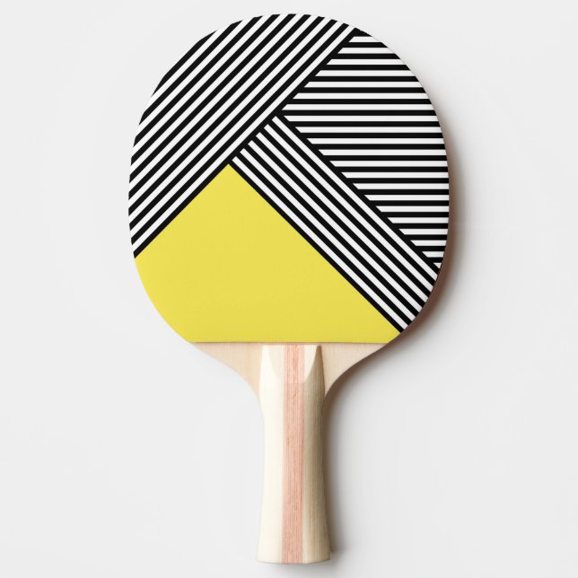 Pala De Ping Pong Rayas negras y blancas con triángulo amarillo (Anverso)