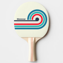 Pala De Ping Pong Rayas Oceánicas Vintage con Nombre