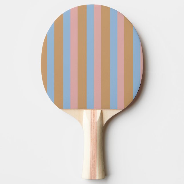 Pala De Ping Pong Rayas Ocres, Rosas y Azules (Anverso)