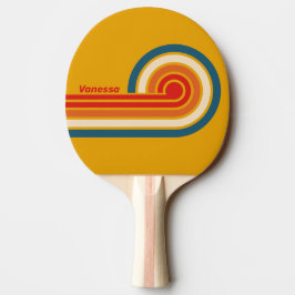 Pala De Ping Pong Rayas onduladas mostaza retro con nombre