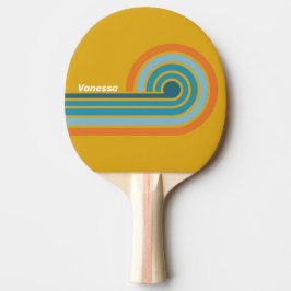 Pala De Ping Pong Rayas Retro Amarillas con Nombre