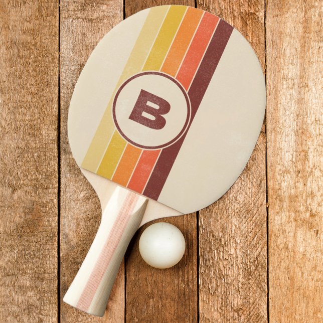 Pala De Ping Pong Rayas Retro Angustiado Oscuro con Inicial (Subido por el creador)