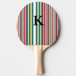 Pala De Ping Pong Rayas retro coloridas añaden letra inicial monogra
