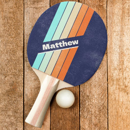 Pala De Ping Pong Rayas Retro de Estilo Vintage Angustiado con Nombr