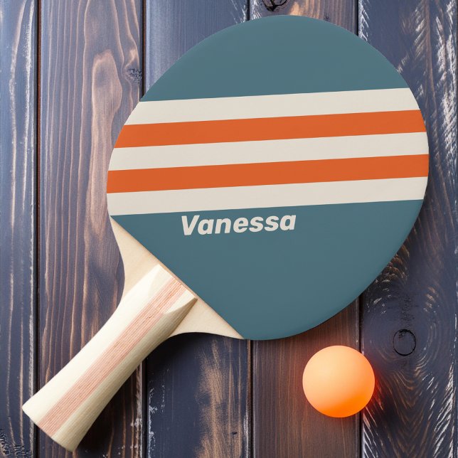 Pala De Ping Pong Rayas Retro de Surfside con Nombre (Subido por el creador)