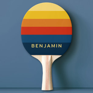 Pala De Ping Pong Rayas Retro del Atardecer con Nombre Simple Sans S