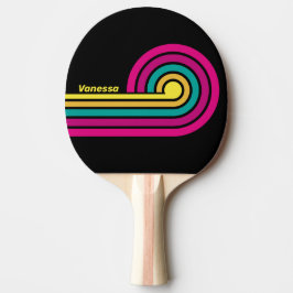 Pala De Ping Pong Rayas Retro Oscuras de los 80 con Nombre
