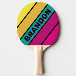 Pala De Ping Pong Rayas Retro Oscuro 80s Negrita con Nombre